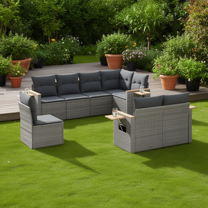 Set Divano da Giardino Modulare in Rattan PE Grigio, 6 Posti, Arredamento da Esterno dal Design Contemporaneo - Product Image 2