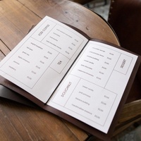 Menu de restaurant en cuir épais brun foncé pour hôtel, bar à café, couverture de menu en cuir A4 avec bande élastique