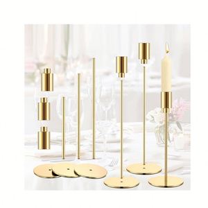 En gros, Ensemble de bougeoirs coniques en métal doré, centres de table pour la décoration de la maison et de mariages - Product Image 1