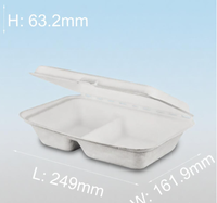 Boîte à clapet compartimentée robuste 9"x6" en pulpe de canne à sucre compostable, conteneur alimentaire biodégradable en bagasse avec couvercle à charnière