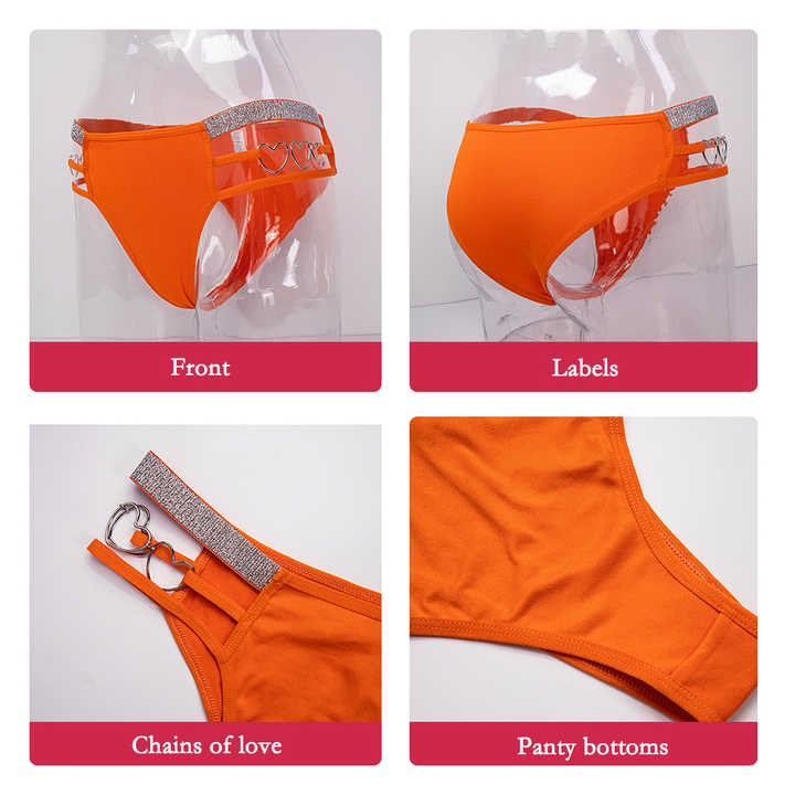 Hot Sale  Underwear Women Luxury Cheeky Polyamide Briefs Ladies Shiny Heart Chain Brazilian Sexy Women Panties