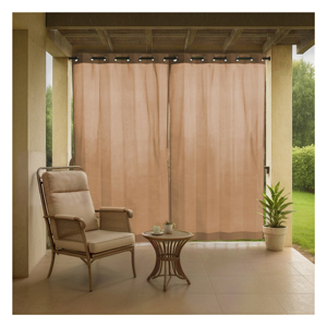 2in1 Waterproof Outdoor <b>Curtain</b> 260 GSM Bamboo Mocha with Dual Layer Weather Resistant Fabric for Warm Earthy Patio <b>Privacy</b> - Product Image 1