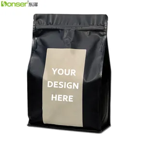 Coffee Pouch Hot Sell Custom Printing Resealable Square Bottom Aluminum Foil Flexible Packaging Black Coffee Bag Valve Zipper