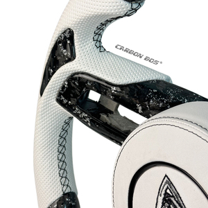 Volant en fibre de carbone forgé noir pour <span class=keywords><strong>Ford</strong></span> <span class=keywords><strong>Mustang</strong></span> 2015 2017 2019 2020 <span class=keywords><strong>2022</strong></span> avec patch pour le pouce, cuir blanc, volant sport - Product Image 6