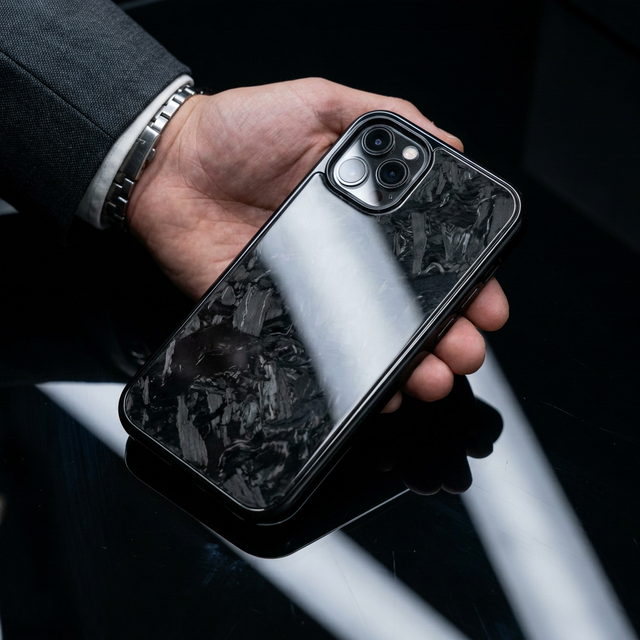 Luxury Magnetic Wireless Charging Compatible Durable Glossy Black Forged Carbon Fiber Phone Case for iPhone 12 13 14 15 16 Pro M