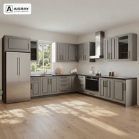 Cuisine classique avec portes en stratifié, aménagement en L, boîtes en panneaux mélaminés, unités modulaires et tiroirs à fermeture amortie
