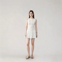 Robe Courte Blanche OEM Sans Manches Col Bateau Patte de Boutonnage Taille Corset Broderie à Œillets Volants Évasée Fabrication Chinoise