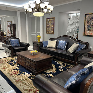 Ensemble de canapés en cuir européen 123 à combinaison libre, cadre en bois massif sculpté, adapté aux appartements et aux salons d'<span class=keywords><strong>hôtel</strong></span> - Product Image 1