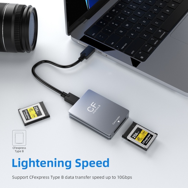 10Gbps USB 3.2 Gen 2 Single Slot CFexpress Type B SD3.0 TF Card Reader Aluminum Alloy Portable Internal USB-C Compatible Windows