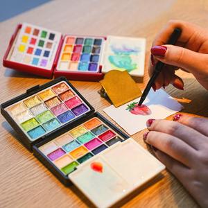 Ensemble de peinture <span class=keywords><strong>aquarelle</strong></span> portable de 32 couleurs nacrées de 1 ml pour la peinture sur toile - Product Image 3