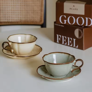 Ceramic Afternoon <b>Tea</b> <b>Cup</b> and <b>Saucer</b> Set Lace Shape Home Cafe Office Teaware Coffee Mug with Handle Novel Gift 240ml - Product Image 1