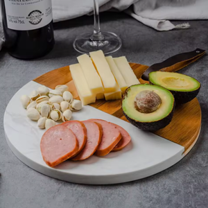 Plateau de service rond en marbre et bois écologique pour charcuterie, plateau circulaire en bambou et pierre pour fruits et fromages, vente en gros - Product Image 1