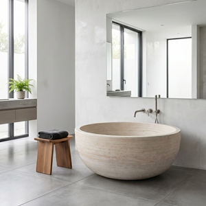 Baignoires ovales modernes sur mesure de luxe, exclusives, en bois doré/marbre gris, autoportantes, pour salle de bain, villa, hôtel, maison - Product Image 5