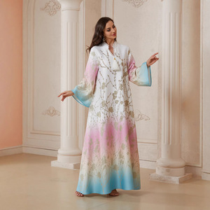 Vestido Abaya Floral con Degradado Hafizah para Mujer, Túnica Larga Musulmana con Pedrería, Manga Campana, Caftán Islámico, Jalabiya - Product Image 2