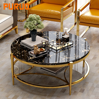 Ensemble de tables basses rondes en pierre brillante de style italien, design moderne, luxe léger, simple, double niveau, pour la maison, modèle tendance