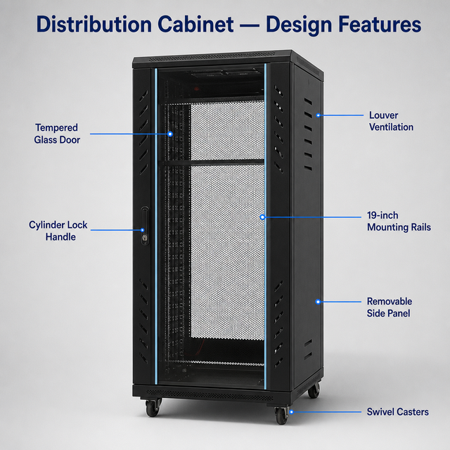 19 Inch Floor Standing Network Cabinet Cold Rolled Steel Server Enclosure With Casters Mobile Rack Factory Oem
