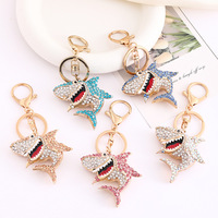 Porte-clés Requin Scintillant en Strass, Pendentif de Sac en Métal Doré et Cristal, Ornement Suspendu Tendance pour Clés, Sac à Main, Décoration, Cadeau