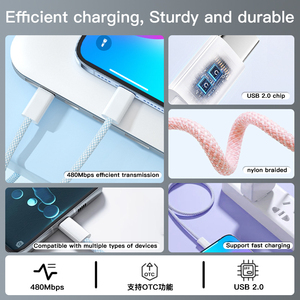 NOUVEAU Câble de charge et de données USB-C en nylon tressé PD3.0 3A 60W de 1m, 2m, 1.5m pour Samsung Type C et iPhone 15, compatible CarPlay - Product Image 4