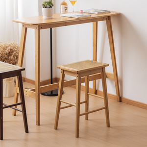 Rattan High <b>Stool</b> Japanese Style Solid Wood Bar <b>Stool</b> 44x32x62cm Durable Modern Design - Product Image 2
