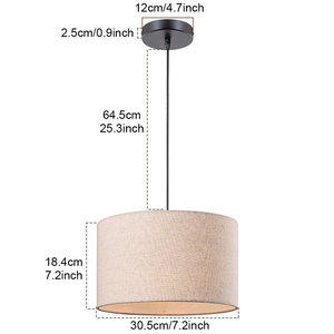 Lámpara colgante moderna con pantalla redonda de tela, bombilla LED E27, montaje en techo negro para iluminación interior de hogar, restaurante, hotel. - Product Image 2