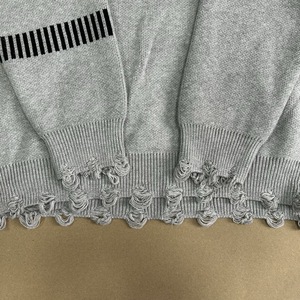 Men Distressed Knit Sweater Crew Neck <b>Pullover</b> <b>Jumper</b> Spider Web Graphic Winter Streetwear Custom Logo - Product Image 2