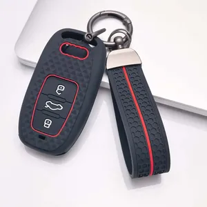 Étui portefeuille en silicone chaud pour clé de voiture télécommandée <span class=keywords><strong>Audi</strong></span> Q7 A6 C7 A1 A5 A4 B9 A3 A6 C5 Q5, 3 boutons, accessoires sans clé - Product Image 4