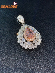 GEMLOVE Teardrop Pendant <b>Necklace</b> Lab Grown Diamond & Pink Diamond Alternating Pave Setting 18K Gold Women's Fine Jewelry OEM - Product Image 6
