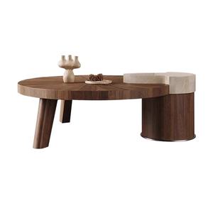 Nouvelle Cave Pierre <span class=keywords><strong>Table</strong></span> Basse Combinaison Moderne Style Ancien Salon Placage De Noyer <span class=keywords><strong>Table</strong></span> Basse Ronde En Bois Massif - Product Image 6