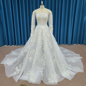 Jancember LSSM007 Vintage fuera del hombro cuello barco encaje tela vestidos de novia vestidos - Product Image 1