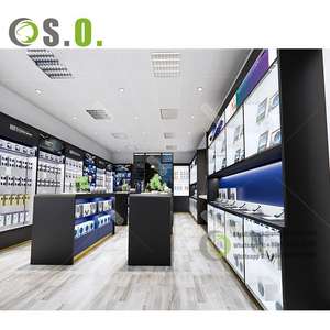 Estación de trabajo para teléfono móvil, mueble de madera blanca personalizado, decoración para <span class=keywords><strong>tienda</strong></span> de juegos de <span class=keywords><strong>Playstation</strong></span>, estante para teléfono móvil - Product Image 3