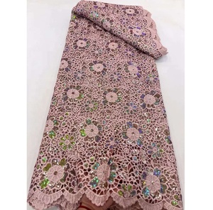 Hermosa Tela de Encaje de Cordón Soluble en Agua con <span class=keywords><strong>Flores</strong></span> Bordadas y Lentejuelas para Prendas de Vestir de Encaje de Cordón Nigeriano - Product Image 4