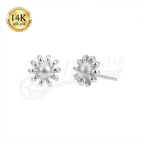 SUPERSTAR Piercing Emas 14K Bunga Bola Emas Kilap Anting Flat Back Tragus Helix Labret Perhiasan