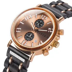 博博鸟中国制造商木质不锈钢手表豪华黄金男士手表，带定制徽标