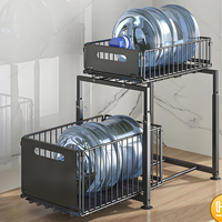 Étagère de rangement coulissante à 2 niveaux en métal pour évier, réglable en hauteur, pour épices de cuisine, avec tiroir, montage facile, vente en gros