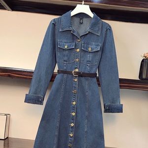 Abito da <span class=keywords><strong>donna</strong></span> <span class=keywords><strong>taglie</strong></span> <span class=keywords><strong>forti</strong></span> in denim con bottoni, a maniche lunghe, con cuciture, vestibilità slim, modello a trapezio - Product Image 6