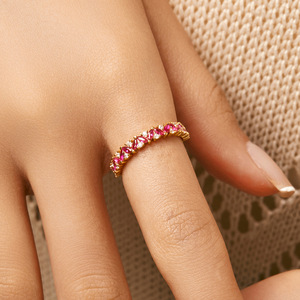 S925 Sterling Silver Gold Plated <b>Thin</b> Band <b>Ring</b> With Pink And White Zircon Stackable Jewelry Gift For Women Daily Party Wear - Product Image 2