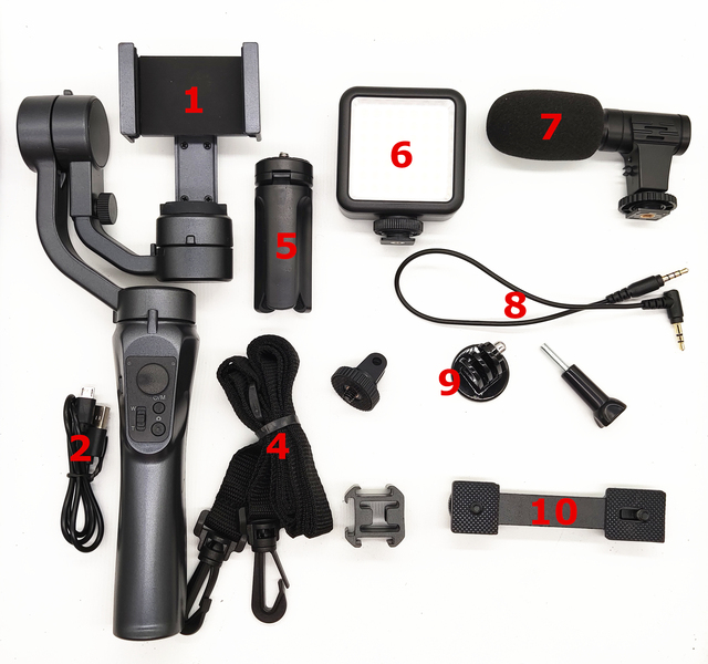CensReal Gimbal Stabilizer Kit with LED49 ,gimbal ,phone Holder,microphone, Clip for Living Stream ,Vlogging ,youtube ,