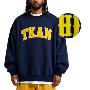 OEM Custom Unisex Oversized <b>Fleece</b> Sweatshirt <b>Navy</b> Collegiate Varsity Hooded Pullover 100% Cotton Spring - Product Image 1