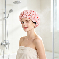 Gorro de Ducha Impermeable de Doble Capa con Forro de Satén para Mujer, con Volantes Ajustables, para el Cuidado del Cabello y Spa, OEM