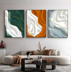 Modern Nordic Abstract Line Art Canvas Painting Golden Line Wave Wall Painting Poster Picture For Home Decoration