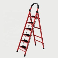 Échelle escamotable en acier au design moderne pour hôtel, 12 marches, tabouret d'escalier rouge, échelle télescopique pliable pour la maison, charge maximale 150 kg