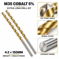 Foret hélicoïdal extra long 4,2x150mm M35 5% Cobalt à queue droite pour perçage de métaux et acier inoxydable