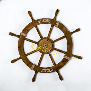 Solid Wood Ship Steering Wheel 100cm Blue Anchor Mediterranean Style <b>Wall</b> <b>Decor</b> Home Decoration - Product Image 2