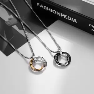 Fashion Jewelry Men Wholesale Accessories HIP HOP New Three Ring Pendant Three Life Three World Titanium Steel Necklace