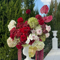 Buket Bunga Mewah 60cm Sutra Calla Lily Tulip Hydrangea Burgundy, Bola Bunga untuk Dekorasi Meja Rumah