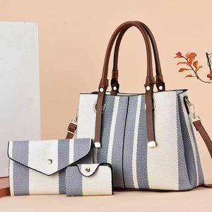 Sacs fourre-tout en toile contrastée tendance pour femmes, sacs à main en cuir PU personnalisés, vente en gros - Product Image 2