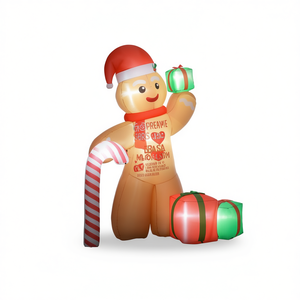 Decoración Navideña Inflable de Hombre de Jengibre para Jardín, Decoración Festiva para Exteriores, Material de PVC, Diseño con Regalo en la Mano - Product Image 1