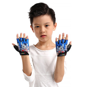 Guantes de ciclismo de medio dedo para niños, con estampado de castillo azul, antideslizantes y transpirables para niños - Product Image 1