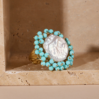 Anneaux en or avec mini-perles d'eau douce naturelles, bijoux de luxe, anneau de mode, cadeau classique