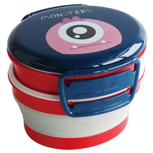 Customized Double Layer Plastic <b>Lunch</b> <b>Box</b> 501-800Ml <b>Microwaveable</b> Eco-Friendly Childrens Bento <b>Box</b> With Monster Design - Product Image 4